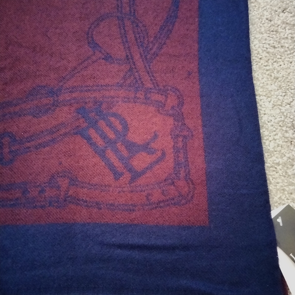NWT Ralph Lauren Horse Bit Logo Navy and Wine Wide Scarf Wrap - Picture 6 of 7